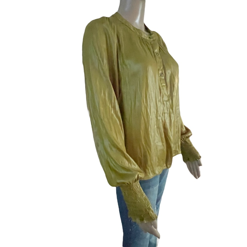 Current Air Metallic Buttoned Collar Smocked Slee… - image 3